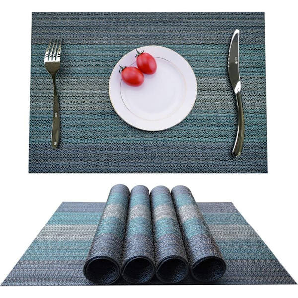4 kpl PVC-alustaa, liukumattomat ja pestävät, lämmön- ja lian kestävät, synteettiset kuidut, harmaa/sininen, 4