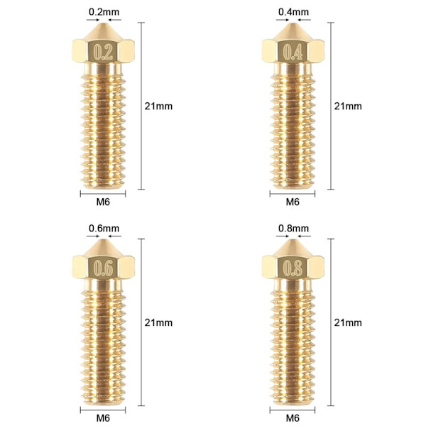 35 stk. messingdyse-sæt 0,2 mm 0,3 mm 0,4 mm 0,5 mm 0,6 mm 0,8 mm 1,0 mm 3D-printerdyse ekstra M6-ekstruderdyse