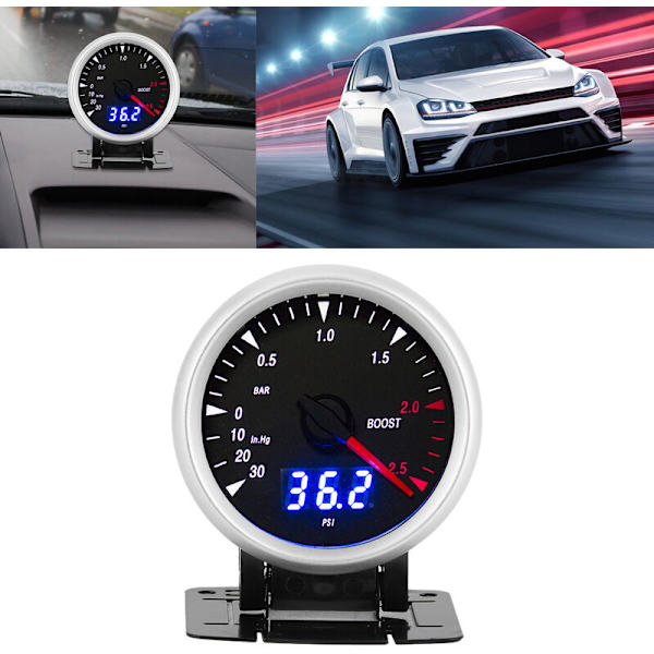 60 mm / 2,5 tuuman 12 V universaali LED-auton turboahtimen paineen mittauslaite 302,5 BAR LED-ilmaisimen ohjauksella