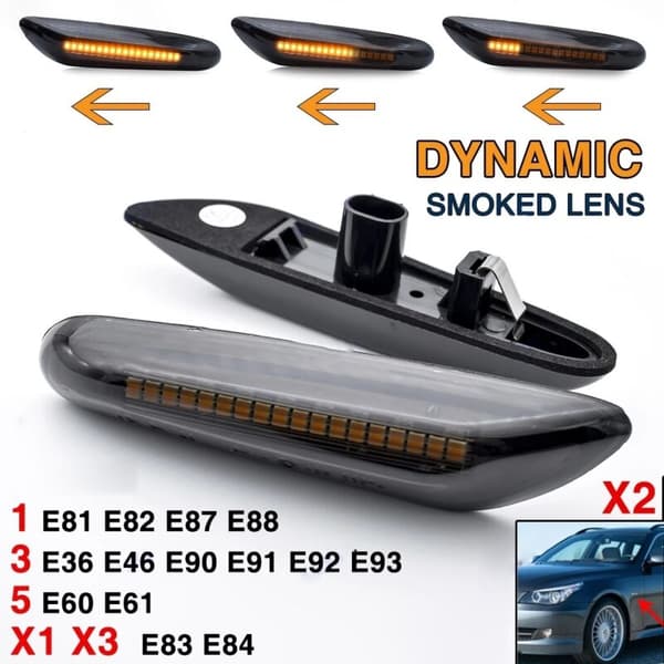 Dynamiske sidemarkørlykter kjørelys bilstyling LED-indikator blinklys røkt linse for MW E46 E90 E83