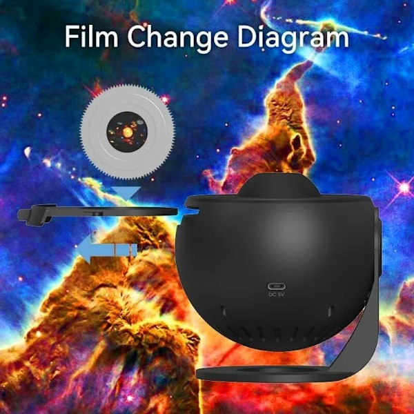 Stjernehimmel-projektor, LED-galakseprojektorlampe, realistisk stjernehimmel nattlys med 12 filmdisker, konstellasjon måne solsystem, for romdekorasjon