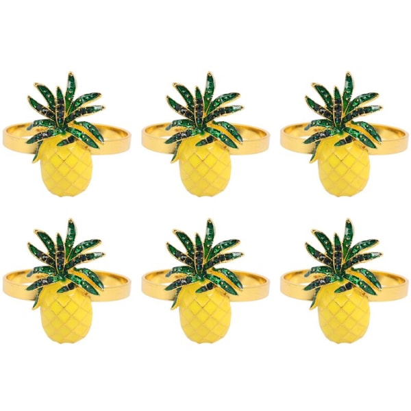 6 stk Søte Ananas Serviettringer Skinnende Gul Metall Dåpsarmbånd Bryllupsgave Festartikler