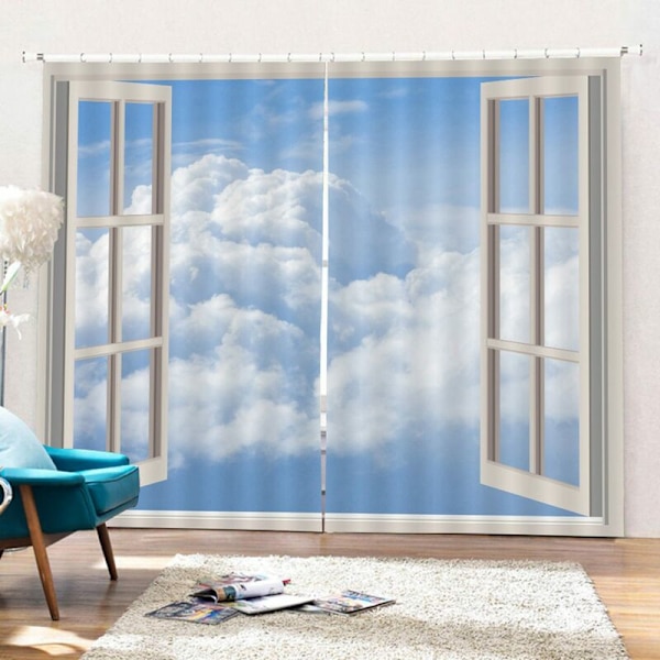 Moderna mörkläggningsgardiner för sovrumsfönster Gardiner för vardagsrum 85% skuggning 3D, himmel blommönster 200 X 170Cm(H X B)