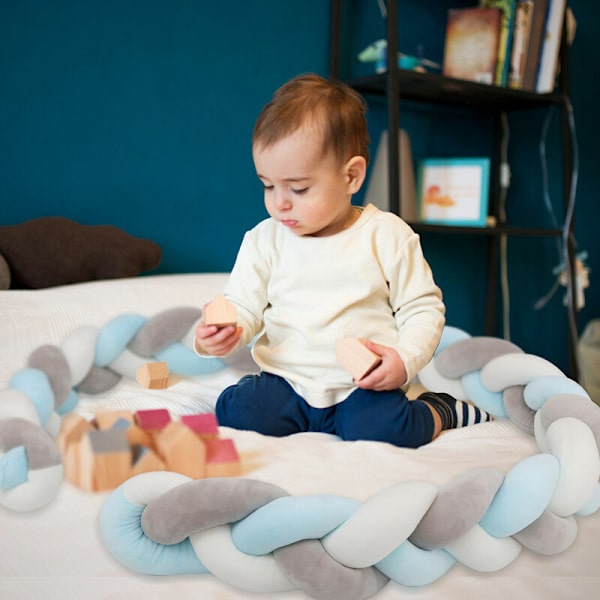2M Baby Nestchen Sova Ortopedisk Sängorm Knyt Kudd Madrass Grå Vit Blå - Grå vit blå