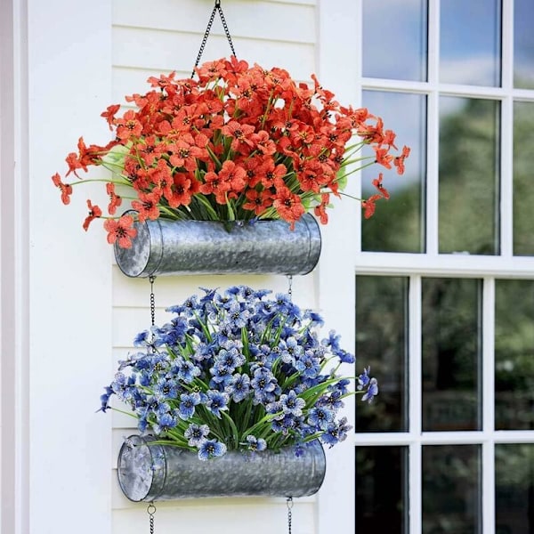 10 Buketter Konstgjorda Utomhusblommor UV-Resistenta, Fadingfria Falska Violettblommor för Inomhus Utomhus Hängande Växter Trädgård Patio Veranda Fönsterlåda Hem