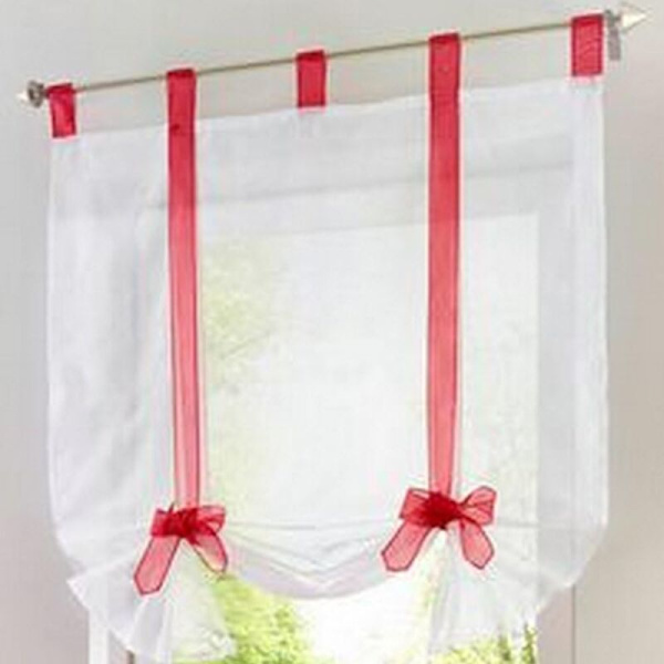 1 stk. Romersk Gardin Sød Knude Siddende Soveværelse Stil Broderet Voile Vindue - Rød - 80cmx140cm