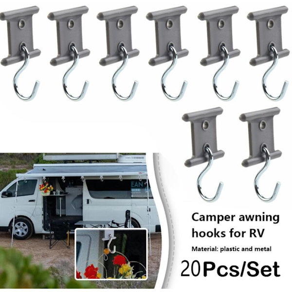 20 stk Camping Markise Kroker RV Markise Hengere Kroker RV Festlys Hengere til Julefest Caravan Reisehenger Grå