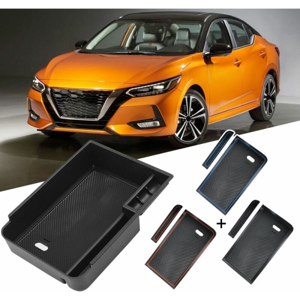Förvaringsbox för armstöd i mittkonsolen, inredningsorganisatör för Sentra 2020 2021 2022 Orange+Blå+Svart