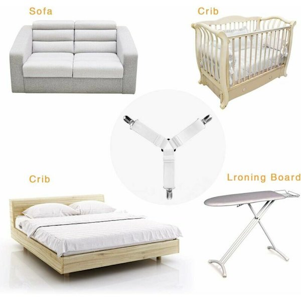 Set med 4 Elastiska Triangelfästen för Spänd Lakans, Justerbara för Sängkläder, Lakans, Strykbrädeöverdrag, Madrass, Soffa