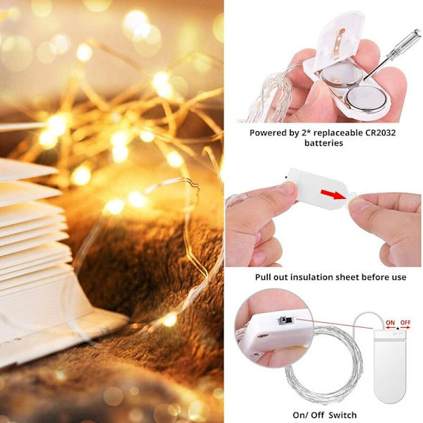 Sæt med 12 LED-lysstrenge, Batteridrevne Lys 2m 20 LED Feelysslyng IP65 Vandafvisende LED-Garland Dekoration til Soveværelse Jul Bryllup
