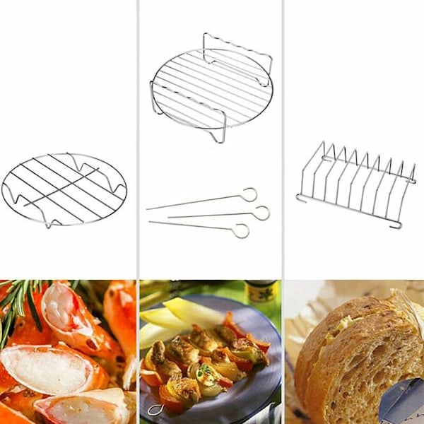 6'' Luftfritöstillbehör 8 delar, Universal Luftfritöstillbehörssats för alla märken av luftfritös (2,3-3,2L)-Fei Yu