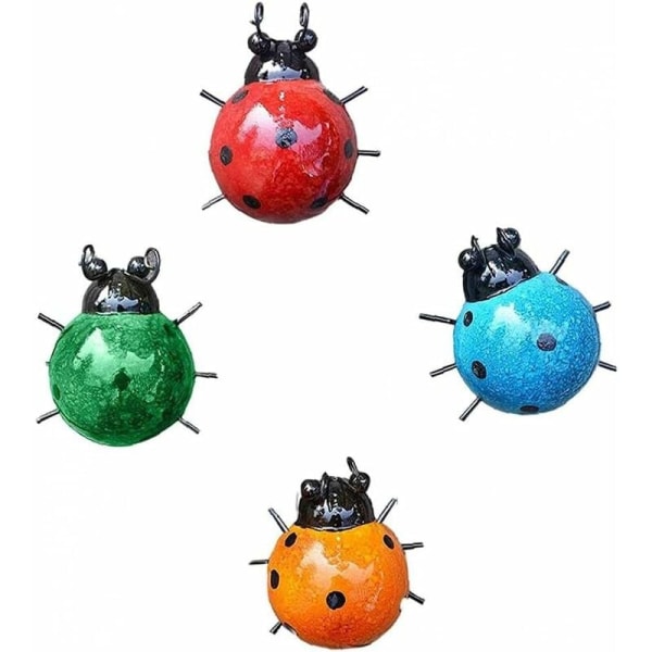 Ladybug Metal Hage Skulptur Vegg Art Sett Dekorativ Ornament Art Søte utendørs insekter 4stk, DIY