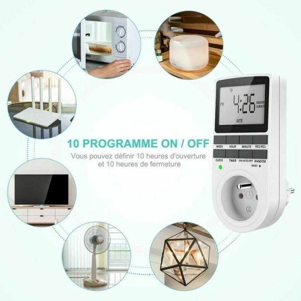 Digital Programmable Socket, Weekly Digital Timer with LCD Display, 12H/24H/7Days Electrical Socket Timer, Energy Saving for Household Appliances an