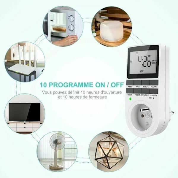 Digital programmerbar stikkontakt, ugentlig digital timer med LCD-skærm, 12H/24H/7 dage elektrisk stikkontakt timer, energibesparende til husholdningsapparater