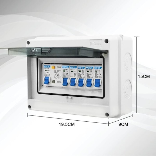 4-veis forbruksenhet sikringsboks, lekkasjesikringsboks, vanntett elektrisk panel, 63A elektriske sikringer, 2x6A+10A+20A+32A