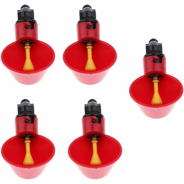 Automatisk kycklingvattnare röda dricksvattenkoppar praktisk plast kycklingvattnare för fåglar höns fjäderfä - 5PCS