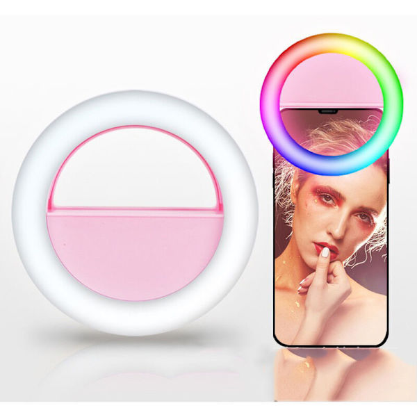 Mini Clip-On Smartphone Selfie Lys Rgb Led Lys Skønhed Lampe Indbygget Genopladeligt Batteri til Smartphones Tablets Bærbare Computere, Pink