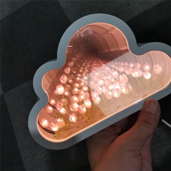 Moln Tulpanlampa, DIY Nattlampa, Tulpan LED Bordlampor Spegel, Bord-Rosa