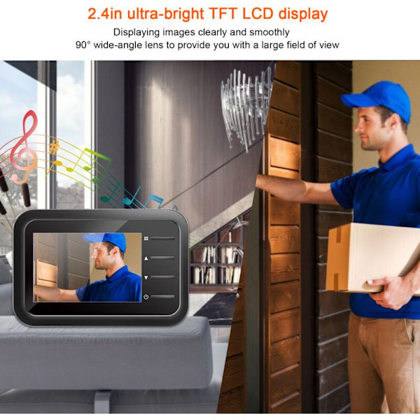 2,4 tommer Videodørklokke med Nattesyn LCD Digitalkamera og 90° Vidvinkelobjektiv til Hjemmet
