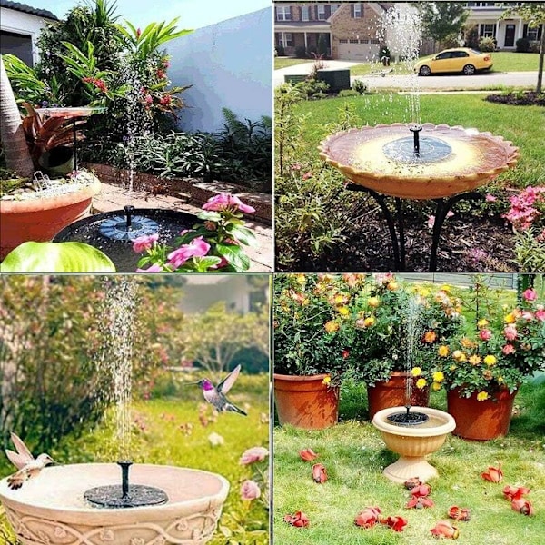 Solcelled Vannfontene Pumpe, Flytende Solcellepanel med 4 Sprøytehoder for Ulike Vannstrømmer, Perfekt for Fuglebad, Liten Dam og Akvarium (1,4W)