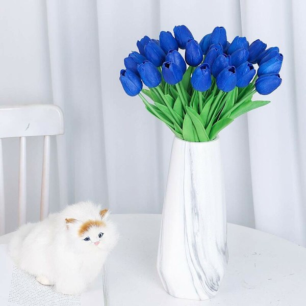 Kunstig Tulipan Blomst Falsk Blomst Latex Materiale Ægte Berøring Bryllup Soveværelse Familie Hotel Fest Indendørs Studieværelse DIY Dekoration (Kongeblå, 10 stk)