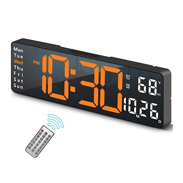 13 Tums Stor LED-Skärm Digital Väggklocka Bord Fjärrkontroll Väckarklocka Datum Vecka Timer Automatisk Dimmer Klocka-B