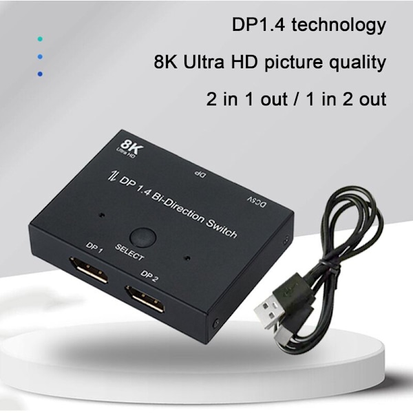 DisplayPort 1.4 8K@60Hz Bi-Directional Switch Splitter Tvåvägs Ömsesidig Överföring Stor Splitter Konverterare DP