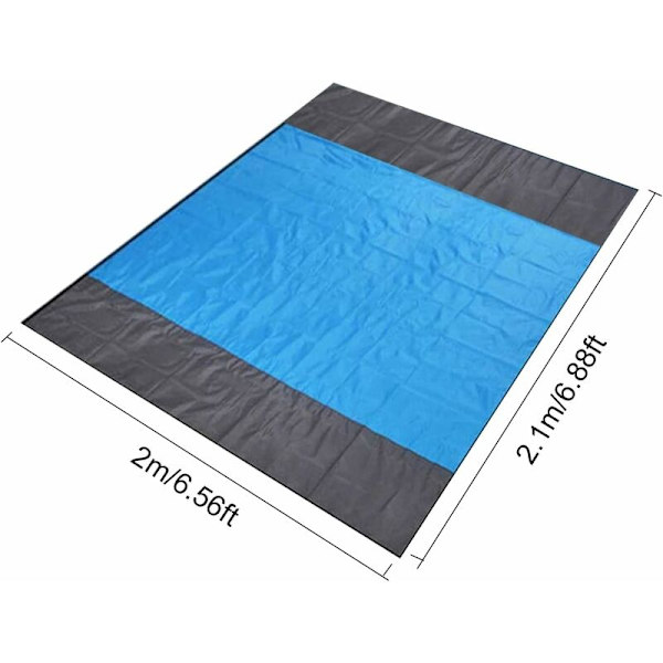 Ylisuuri rantapyyhe 210 cm x 200 cm, vedenpitävä ja hiekan kestävä, kevyt ja taitettava piknik-peite, 4 kiinnitysnaulan kanssa