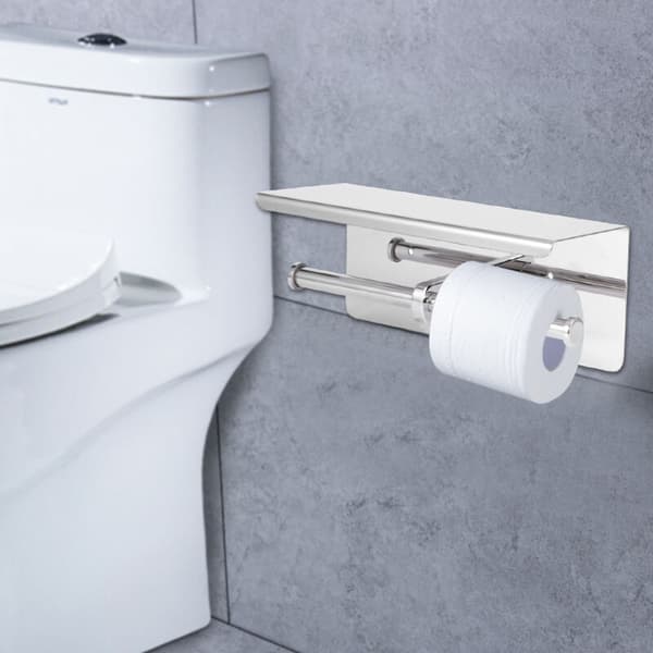 Rustfrit dobbelt toiletpapirholder til badeværelset med opbevaringsplads til telefon