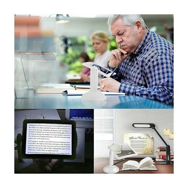 Rektangulært forstørrelsesglass med LED-lys, fullsides forstørrelsesglass med håndfri lys A4, for bøker, synshemmede