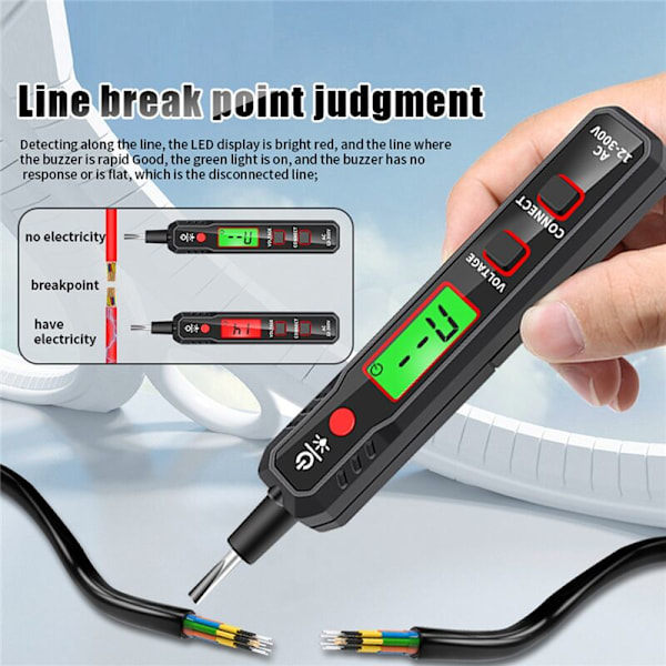 Digitalt multimeter med penn-type, True RMS, Smart spenning, motstand, kapasitans, frekvenstester, AC DC 12-300V, multitester