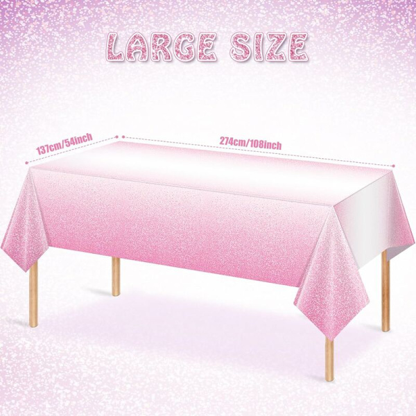 3-pack engångsrosa gradient plastdukar för fester, engångs glitter ljusrosa dukar för rektangulära bord, ljusrosa 54 x 108 tum