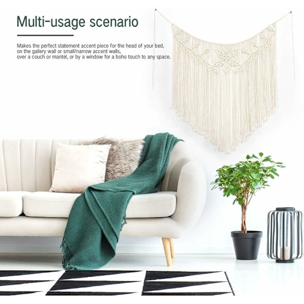 Macrame Väggbonad, Vävd Gobeläng, Modern Chic Vävd Konst, Handgjord Heminredning, Pärlbesatt Väggdekor för Bröllop, Sovrum, Vardagsrum (100 x 96cm) H
