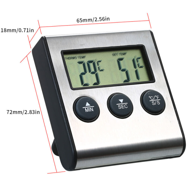 0~250°C madlavningstermometer med alarmtimerfunktion, madtemperaturmåler til køkkengrill