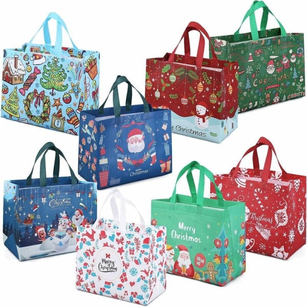 8 stk julegaveposer, gjenbrukbare handleposer, multifunksjonelle juleposer i non-woven for innpakning av gaver, julefestutstyr, 32,5 × 25 ×