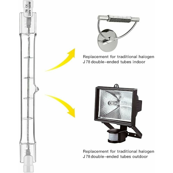 5-pakning R7S halogenpære 78mm 80W 230V, R7S halogenstang 78mm, halogenpære r7s halogenstanglampe dimbar for bygningslyskaster, arbeidslandskapslys