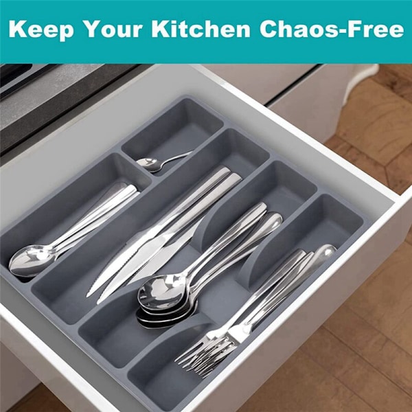 2x Køkken Organizer Skuffe Sølvtøjs Holder Bestik Køkkenredskaber Plastik Organizer Bakke