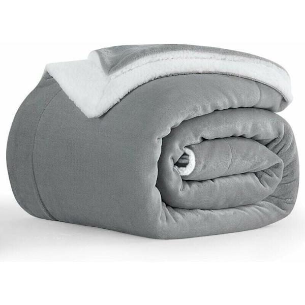 Grå Fleece Tæppe - Sherpa Tæppe - til Sofa - Varm - til Vinter (Grå, 130x150cm)