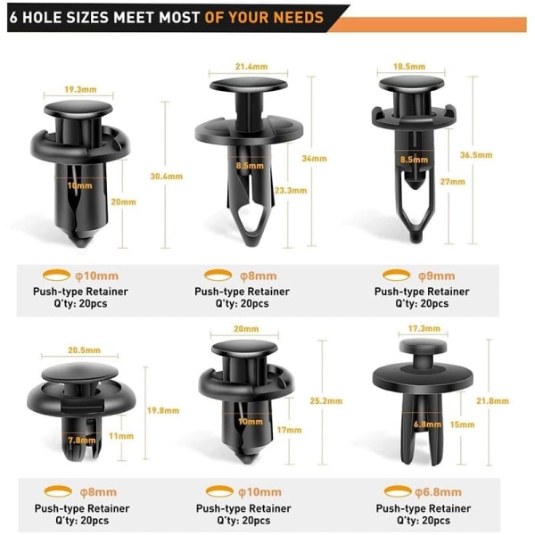 120 st bilplastnitar fästelement 6,3 mm 8 mm 9 mm 10 mm expansionskruvar ersättningskit stötfångarklämmor