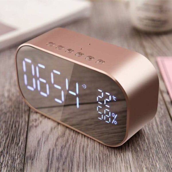 LED-speil trådløs Bluetooth-vekkerklokke stereohøyttaler - Rose Gold -