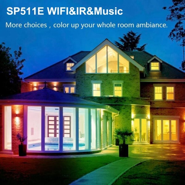 SP511E WiFi-musiikki LED-ohjain WS2812B WS2811 pikseliosoitteisille RGB LED-nauhoille, kaksoislähtö, älykäs ääniohjaus