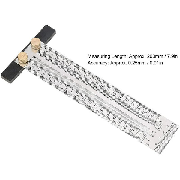 Markering T-regel Hög precision Träbearbetning Skrivare Linjal Skala med Hål Skrivare Linjal Mätare Mätverktyg Snickare Markering Verktyg (200mm)