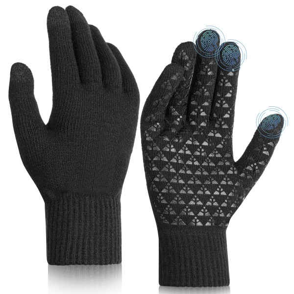 Vinterhandskar för män och kvinnor, pekskärmshandskar varma fleecefodrade handskar halkfria silikon elastiska muddar stickat material