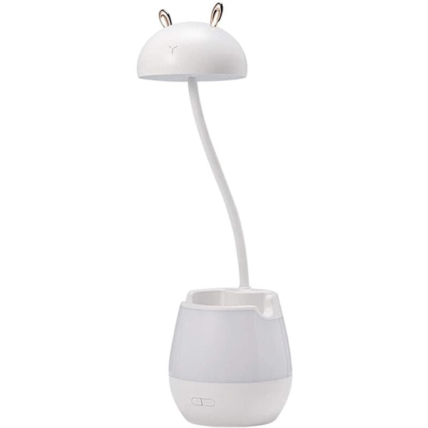 2 i 1 Justerbar Skrivebordslampe med Penneholder og Telefonholder, Varmt Nattelys, Moderne Bordlampe til Læsning (Hvid Bjørn)
