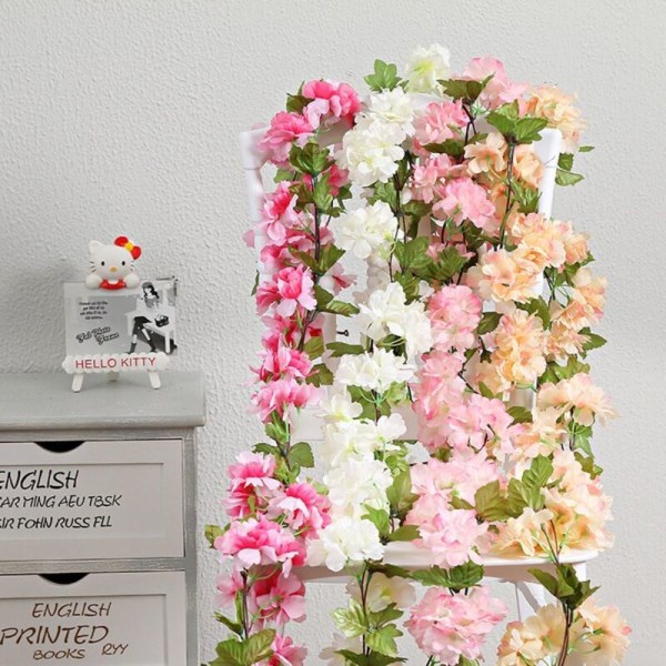 235 cm konstgjord körsbärsblomma hängande vinranka blomsterranka blad staket familj staket trädgård bröllop staket juldekoration dekoration