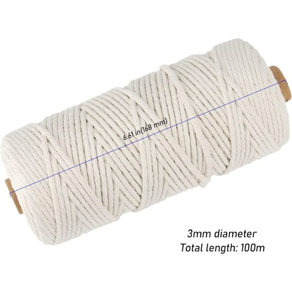 5-pack Bomullsmakramétråd, Snöre, Sladd 3 mm x 100 m Naturvit Bomullstråd Makramérep Bomullssnöre för DIY, Hantverk, Presentinslagning