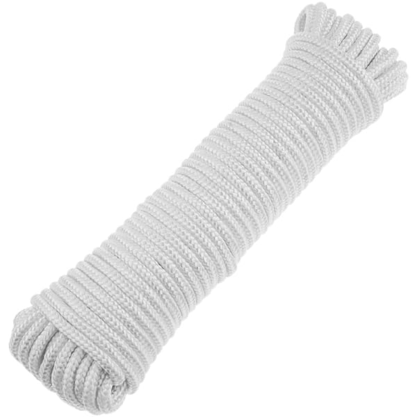 Vit polyesterflätad rep 20 m x 6 mm