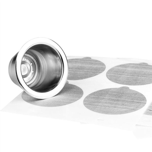 4-pack återanvändbara kapslar med 400 aluminiumlock - Påfyllningsbara kaffekapslar i rostfritt stål för maskiner