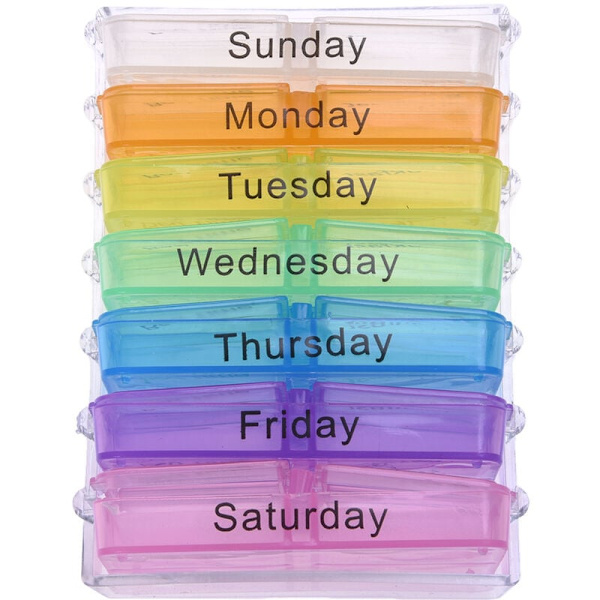 SODIAL(R) Medicin Ugentlig Pille Opbevaring 7 Dage Tablet Sorter Boks Beholder Etui Organizer