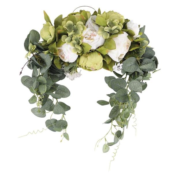 Konstgjord Blomsterkrans, 30 Tums Handgjord Krans med Löv Pion Båge Girlang Simuleringsblommor